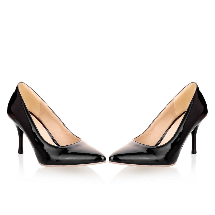 Women's Black Pointed-Toe Stiletto Pumps, Slip-On Soft-Sole Office Heels