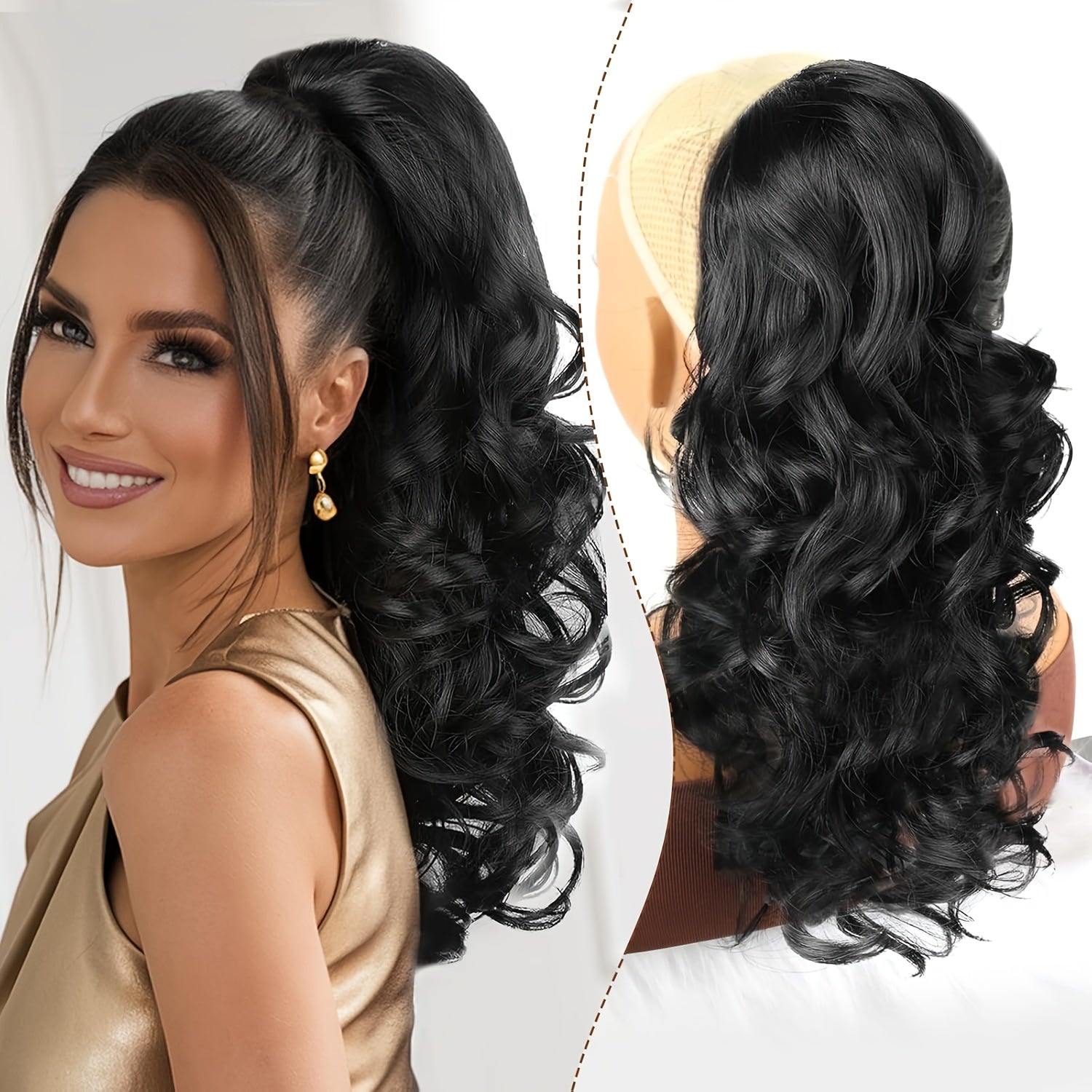 18-Inch (45 cm) Wavy Curly Claw Clip-In Ponytail Extension - Heat-Resistant Synthetic Hairpiece for Women, Clip-On Layered Ponytail for Daily & Party Wear