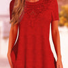 Women's Summer Lace-Trim Pullover Top - Light Gray Short Sleeve Casual Blouse, Medium Stretch, Machine Washable