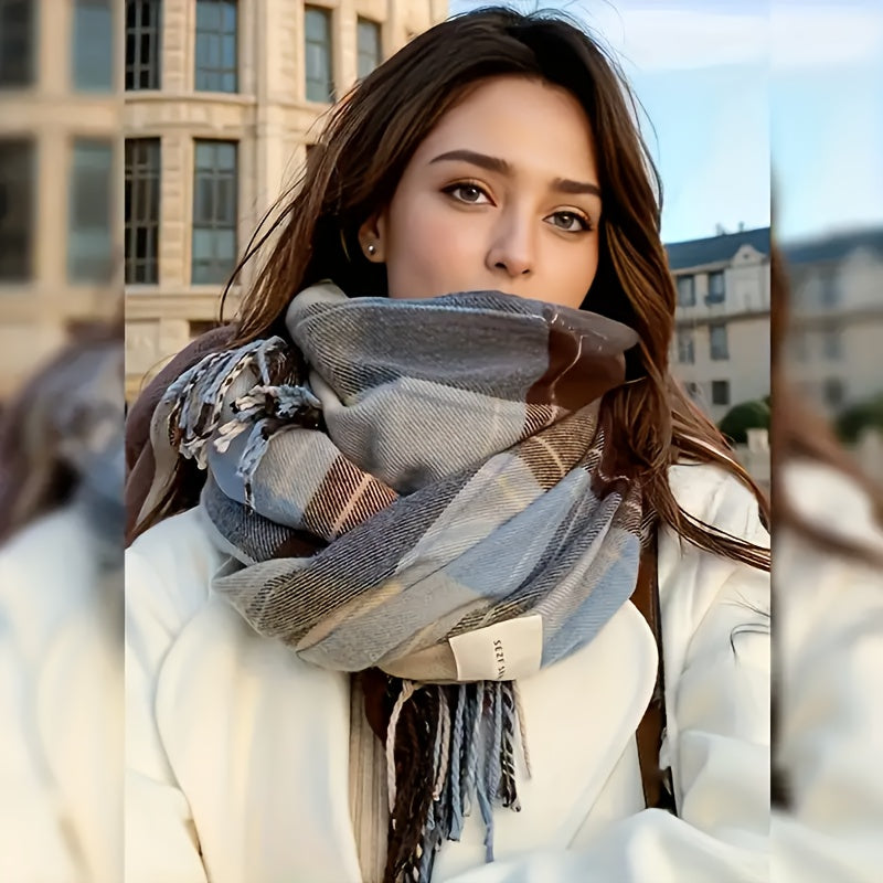 Women's Plaid Winter Scarf - Korean-Style Premium Shawl Wrap, Windproof Unisex Neck Warmer