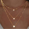 3-Piece Layered Collarbone Necklace Set – Five-Point Star & Teardrop Pendants with Cubic Zirconia