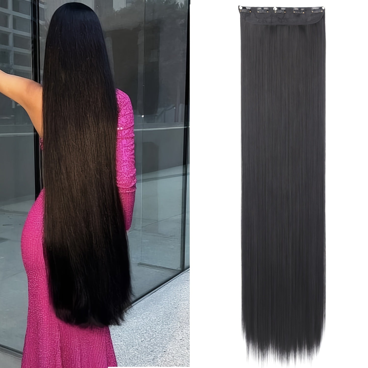 Long Straight Clip-In Hair Extension for Women – One-Piece Synthetic Ponytail Hairpiece, Seamless Natural-Looking Claw Clip