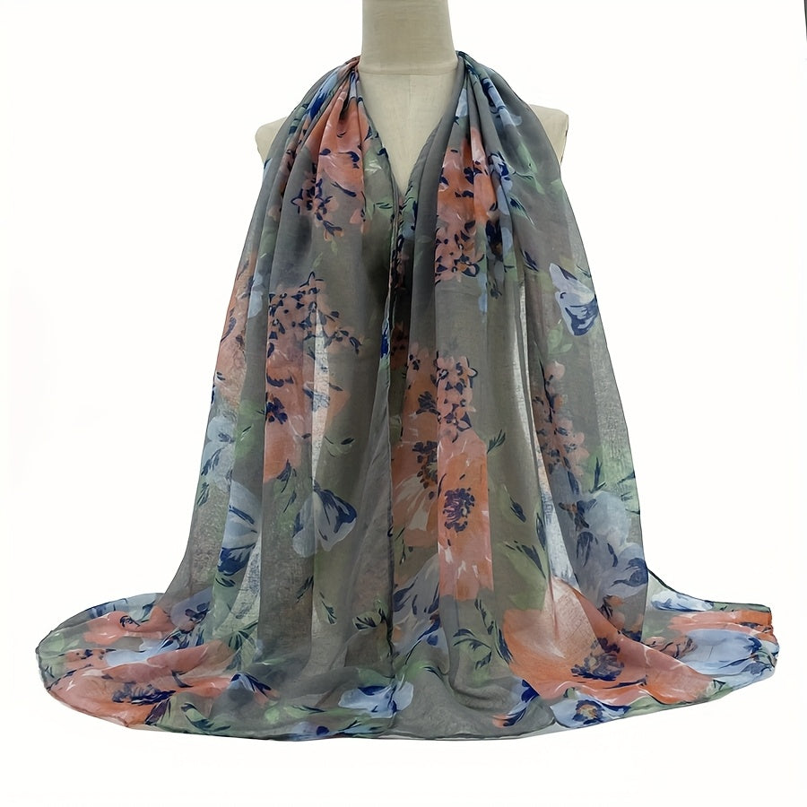 Vintage Paisley Ombre Scarf – Long 180 x 70 cm (70.85 x 27.5 in) Polyester Shawl for Women, Brown-to-Blue Geometric Floral Print