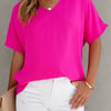 Women's Black V-Neck Blouse – Lightweight Semi-Sheer Polyester Top for Office & Casual Wear, Machine Washable