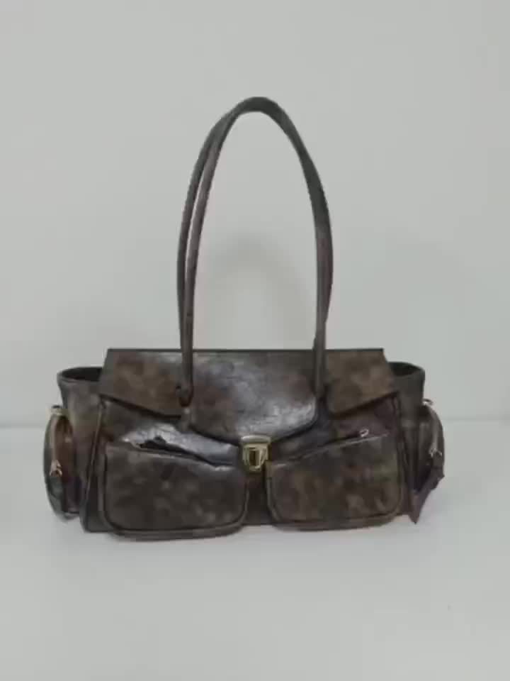 Retro French Baguette Bag - Faux Leather Kiss Lock Clutch with Long Shoulder Strap & Multi-Pocket Crossbody (Black, Dark Brown)