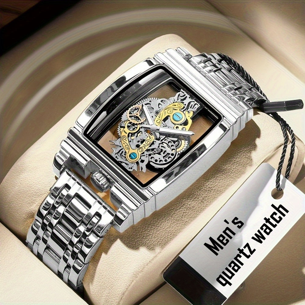 Vintage Gear-Inspired Hollow Skeleton Tourbillon Mechanical Watch – Luminous Night Light, Alloy Case & Strap, Unisex