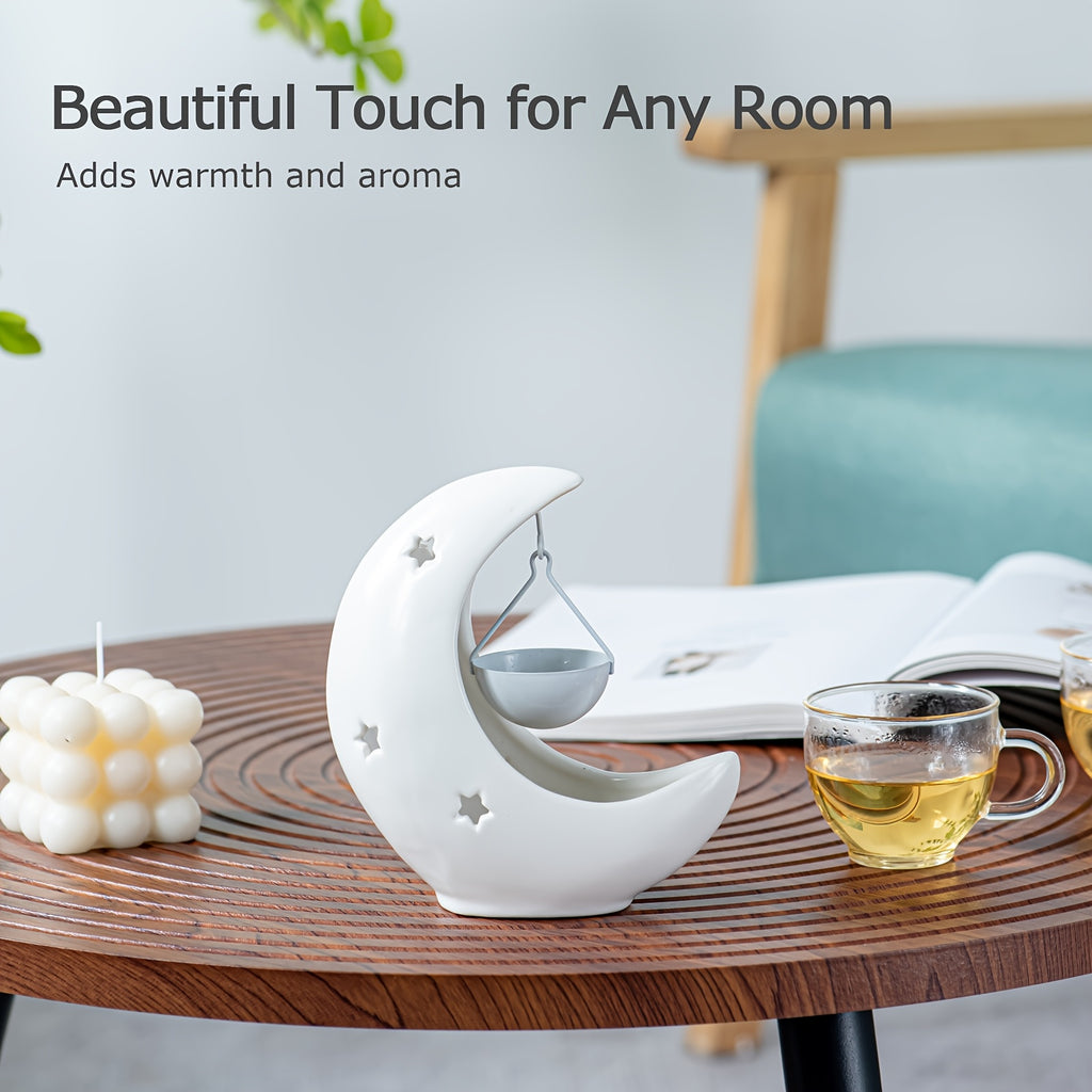 Star and Moon Ceramic Candle Holder | Essential Oil Diffuser & Arabian Desktop Home Decor | Eid & Holiday Gift