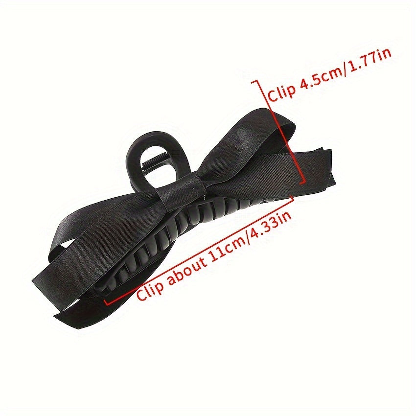 Large Black Bow Hair Claw Clip for Women, Elegant Minimalist Hair Accessory for Ponytails Buns Braids, Secure Hold