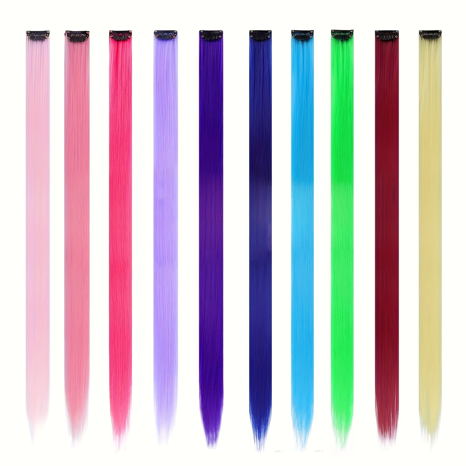 10-Pack 18-Inch (45 cm) Clip-In Hair Extensions — Straight Multicolor Highlights, Heat-Resistant Synthetic Clip-On Strands