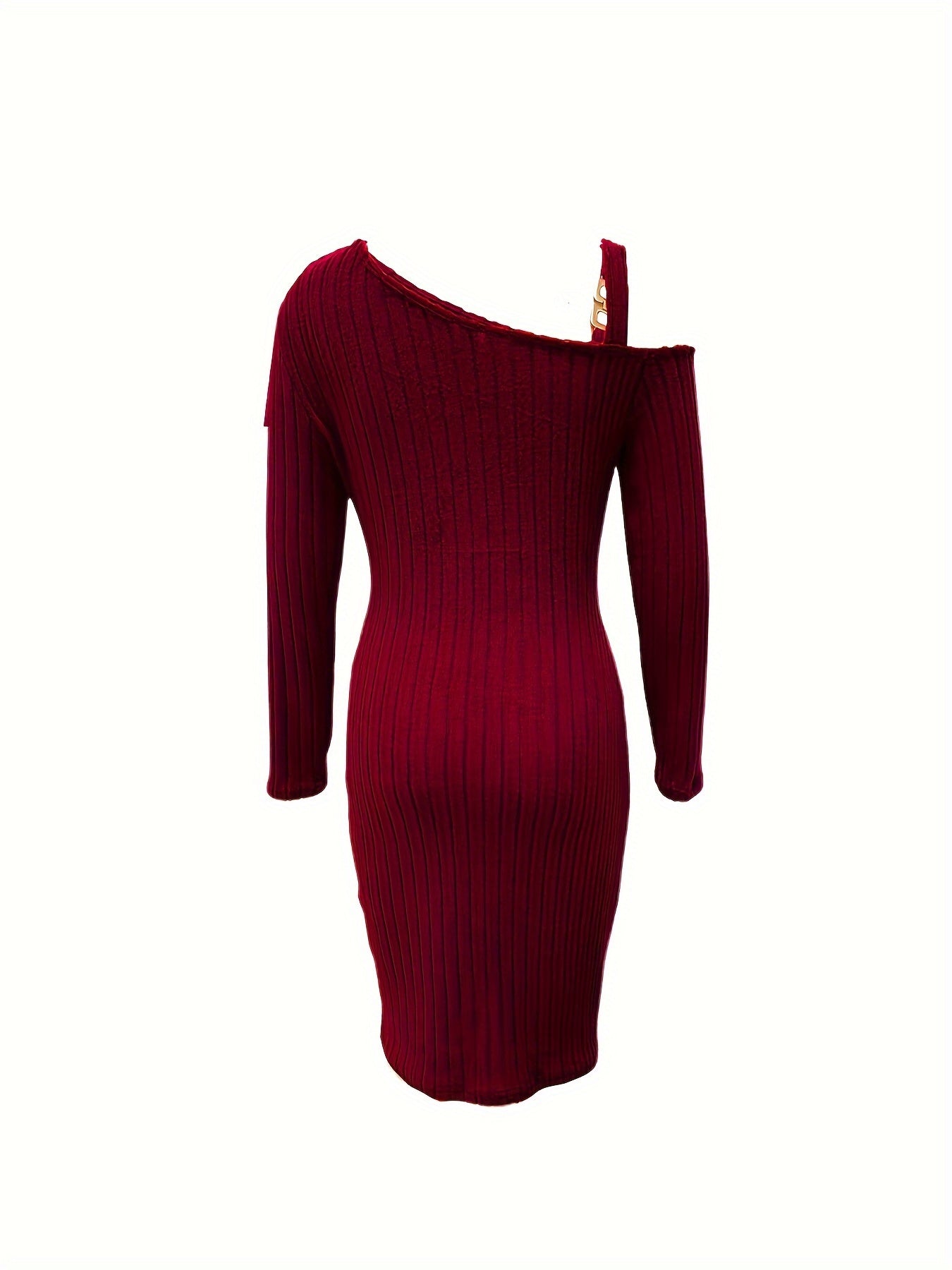 Ribbed Asymmetrical One-Shoulder Bodycon Mini Dress Long Sleeve Party Dress for Women