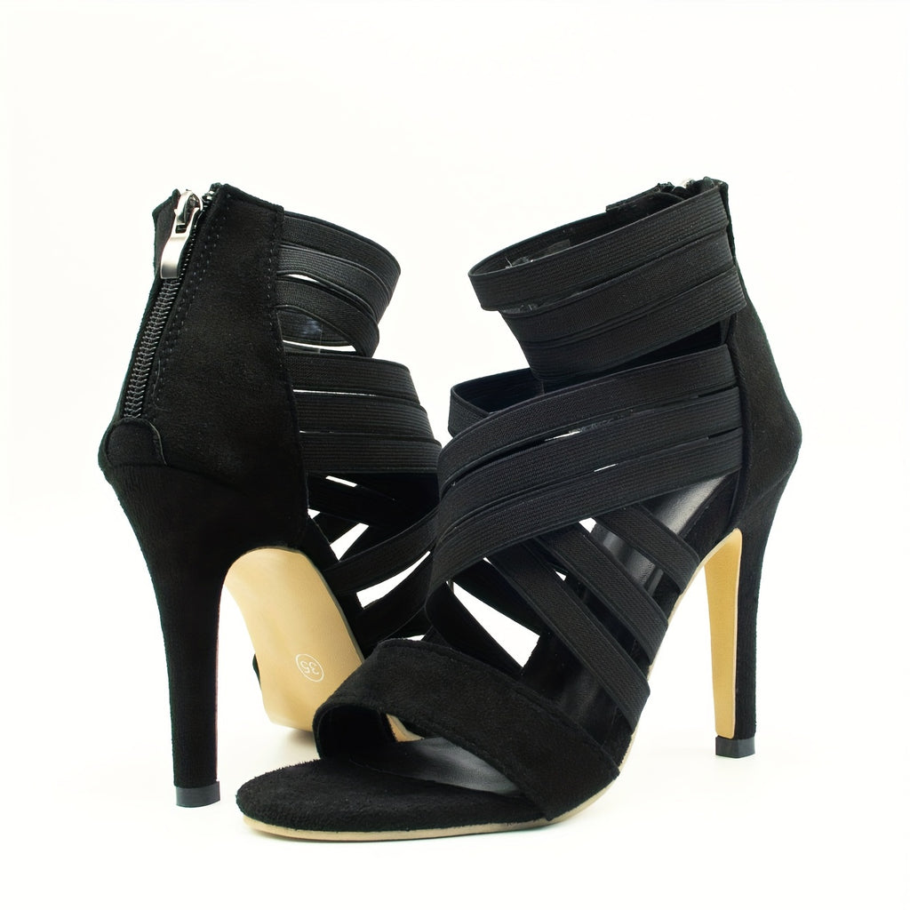 Women's Stiletto Heeled Sandals - Peep Toe Dress Pumps with Back Zipper
