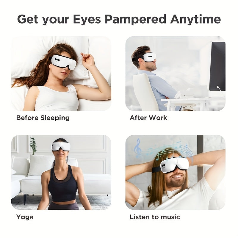 Portable Eye Massager with Heat & Music – USB-Powered Smart Eye Mask for Puffiness, Relaxation & Sleep, Ideal Gift for Women & Seniors