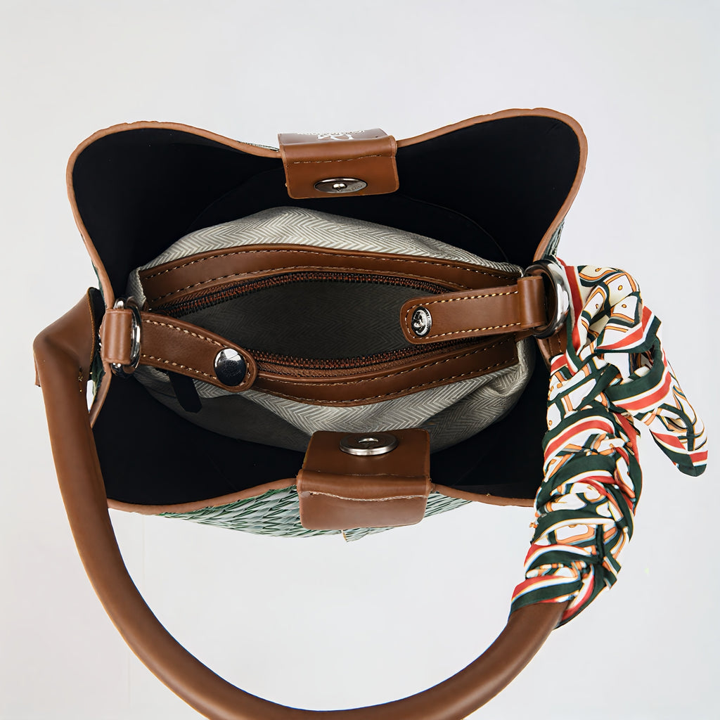 Women's Woven Bucket Bag – Large Capacity Shoulder & Crossbody Handbag with Adjustable Detachable Strap, Polyester-Lined, Multiple Colors