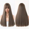22-Inch (56 cm) Long Straight Synthetic Wig with Bangs – High-Density Heat-Resistant Brown Hair for Women, Beginner-Friendly