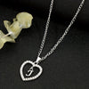 Vintage Silvery Alphabet Heart Pendant Necklace with Rhinestone Accents, Zinc Alloy Everyday Jewelry
