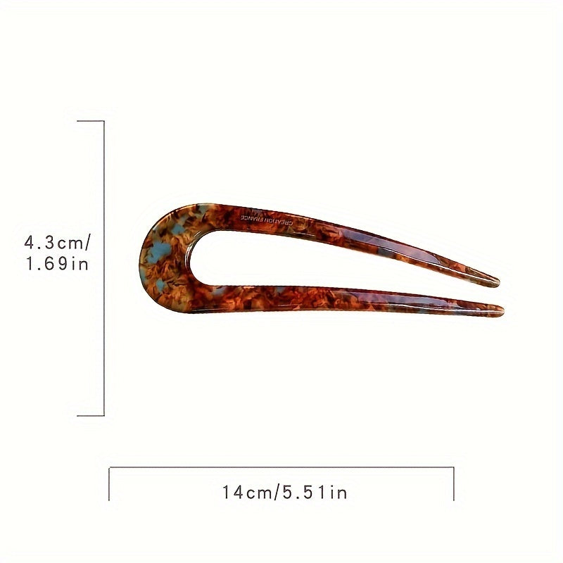 Elegant Vintage U-Shaped Acetate Hairpin — Valentine's Day Hair Clip for Women & Teens