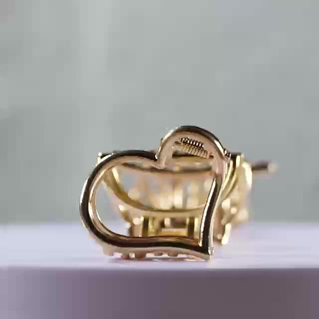 5-Pack Gold-Tone Heart Hair Clips — Sparkling Metal Hairpins with Cut-Out Design for Women, Casual & Formal