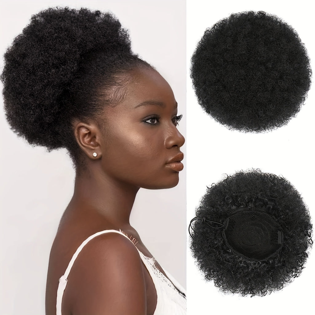 Kinky Curly Afro Puff Ponytail Extension - Short Synthetic Updo Hair Piece for Natural Look