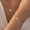 Minimalist Heart & Letter Necklace and Bracelet Set - Two-Piece Women's Everyday Jewelry