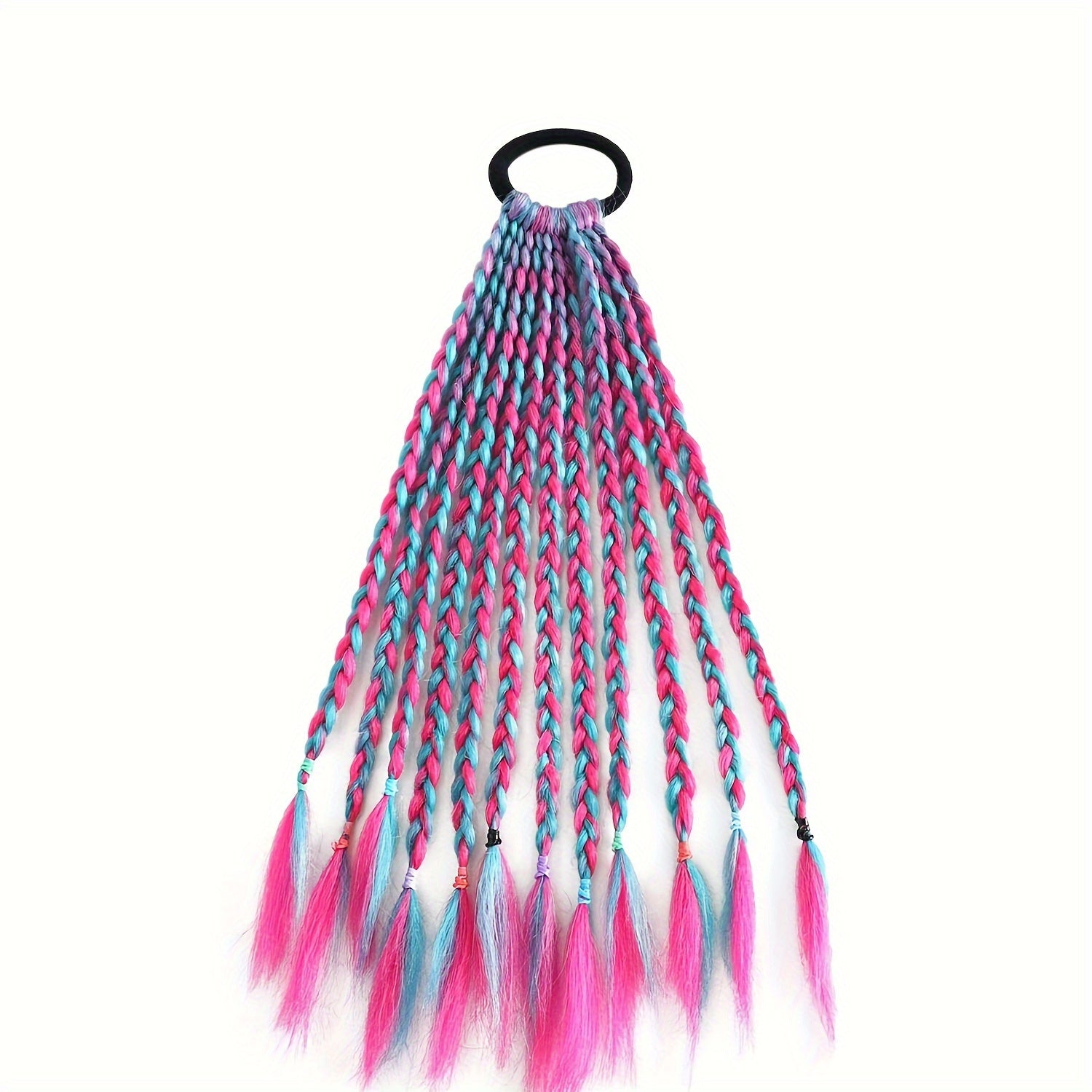 Set of 12 Clip-In Pastel Hair Extensions – Heat-Resistant Synthetic, No-Glue Easy Clips for Ponytails, Braids & Cosplay (Pink Blue Purple Teal)