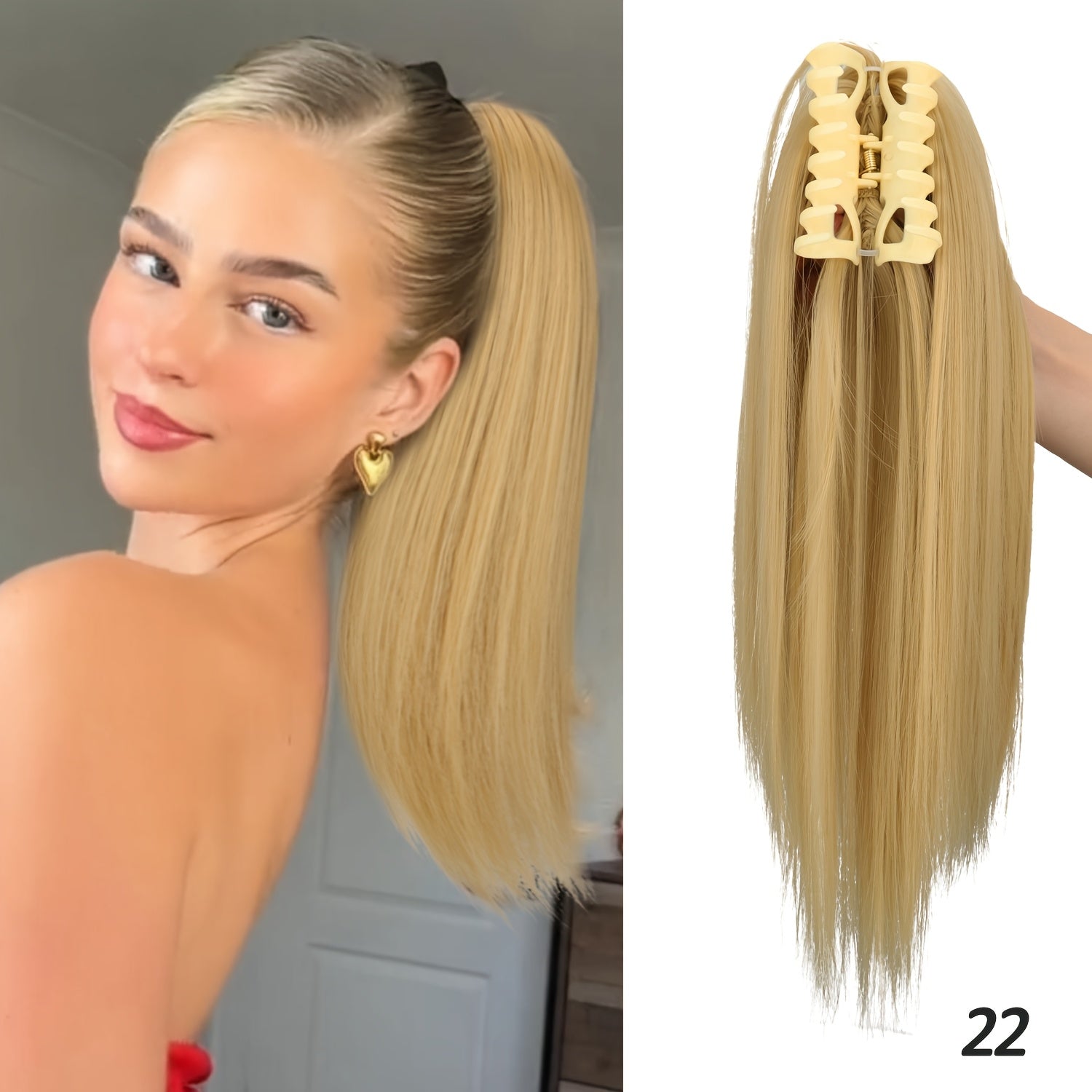 16-Inch (40 cm) Messy Short Straight Clip-In Ponytail Extension with Claw Clip - Synthetic Natural Look for Women