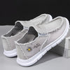 Women's Casual Slip-On Loafers with Floral Embroidery, Lightweight Non-Slip Rubber Sole, Beige with Orange Accents