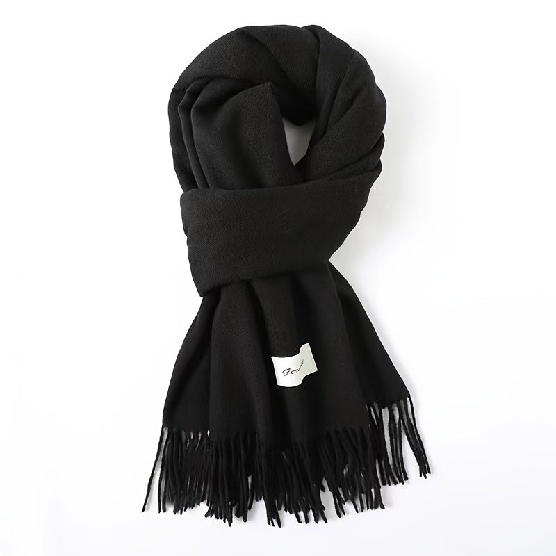Solid Color Tassel Scarf with Fringe - Lightweight Polyester Shawl for Women