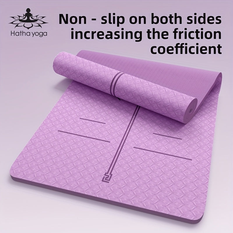 31 in (79 cm) TPE Yoga Mat with Alignment Guide - Anti-Slip Durable Mat for Yoga, Pilates & Home Workouts