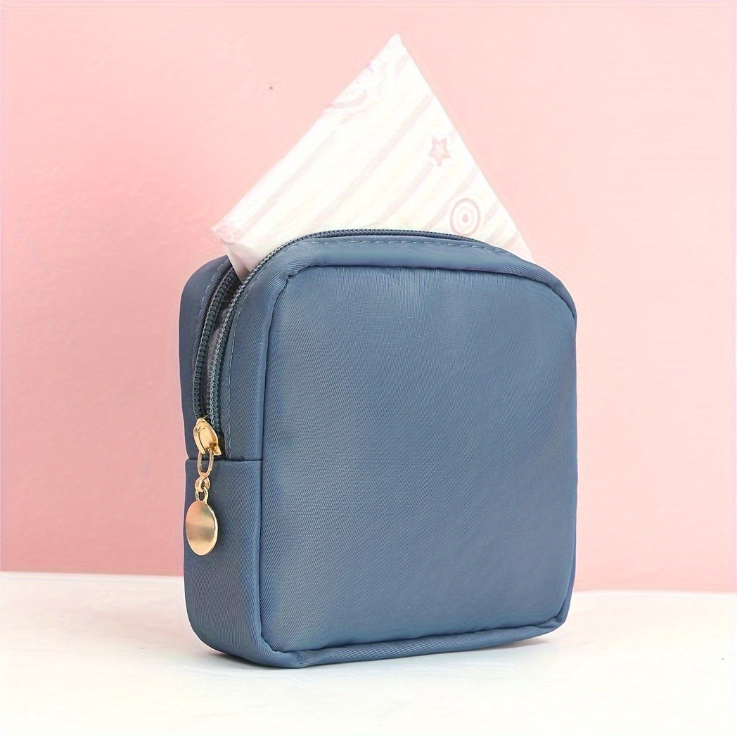 Solid Color Mini Makeup Bag – Portable Zipper Cosmetic Pouch & Sanitary Napkin Storage Clutch for Women