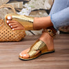 Women's Golden Snake Beige Slip-On Roman Sandals - Low Heel Round Toe Mules with Faux Upper & Rubber Sole