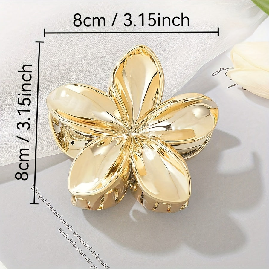 Acrylic Flower Hair Claw - Large Floral Hair Clip, White & Gold, 1pc/2pcs