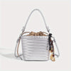 Woven Bucket Bag for Women - Drawstring Closure, Adjustable Shoulder Strap & Wristlet, Split Leather Carryall (White, Black, Burgundy, Coffee)