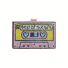 Retro Cassette Tape Rhinestone Evening Clutch - Black Acrylic Crossbody with Gold Chain Strap for Weddings & Parties