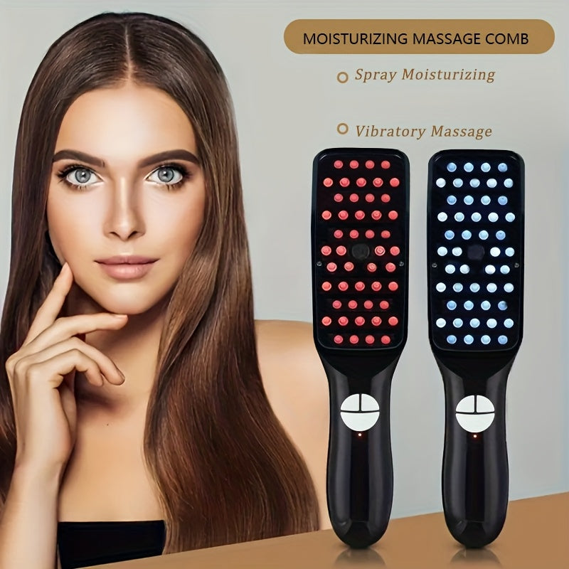 Electric Scalp Massager Comb with Negative Ion Spray & Hydration - Portable Rechargeable Scalp Brush for Dandruff Relief, Salon-Quality Massage for Women & Girls (Black/Red)