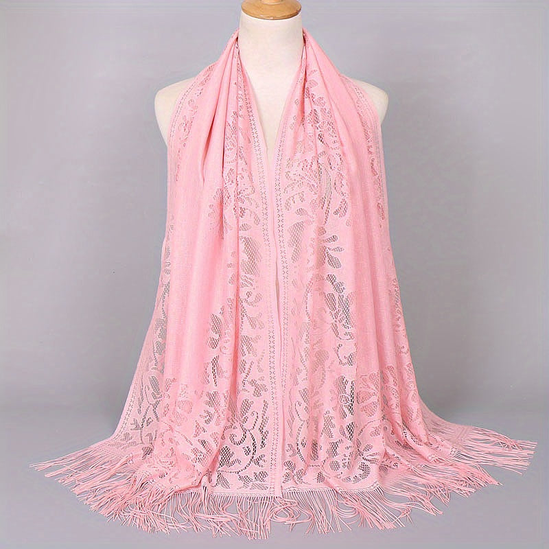 Floral Lace Tassel Scarf Shawl for Women - Bridal Mesh Fringe Wrap for Wedding & Evening