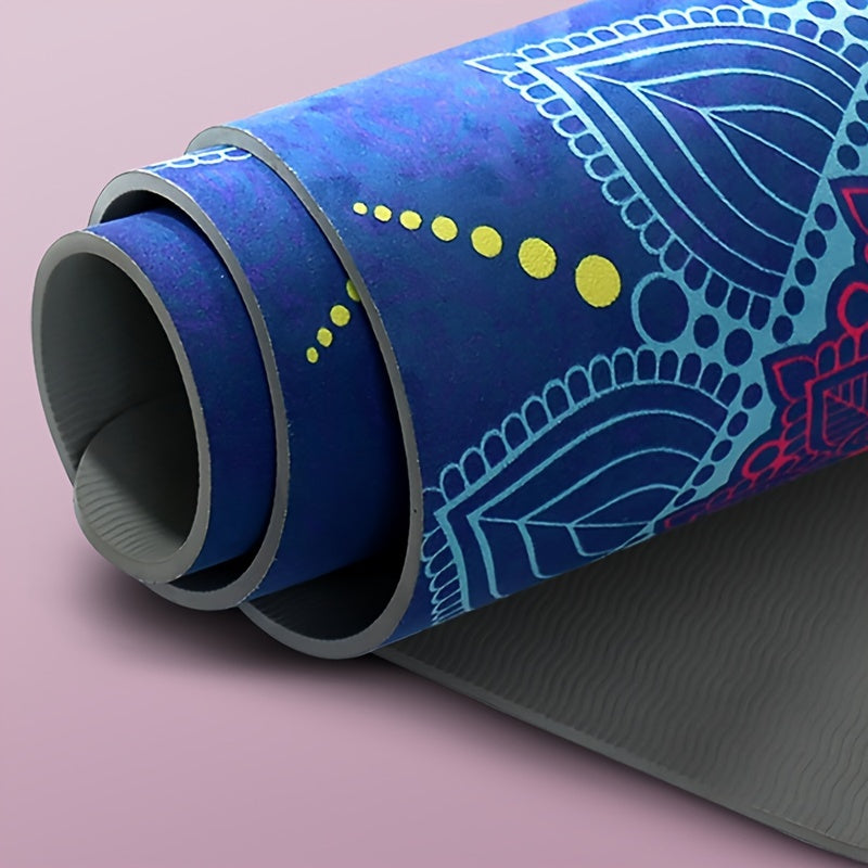 Blue Geometric TPE Yoga Mat 27 x 72 in (68.6 x 182.9 cm) - Non-Slip Durable Fitness & Workout Mat