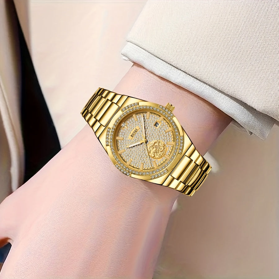 RUIQI Women's Dragon Mechanical Watch – 40mm (1.57 in) Alloy Case, Stainless Steel Bracelet, Luminous Hands & Rhinestones