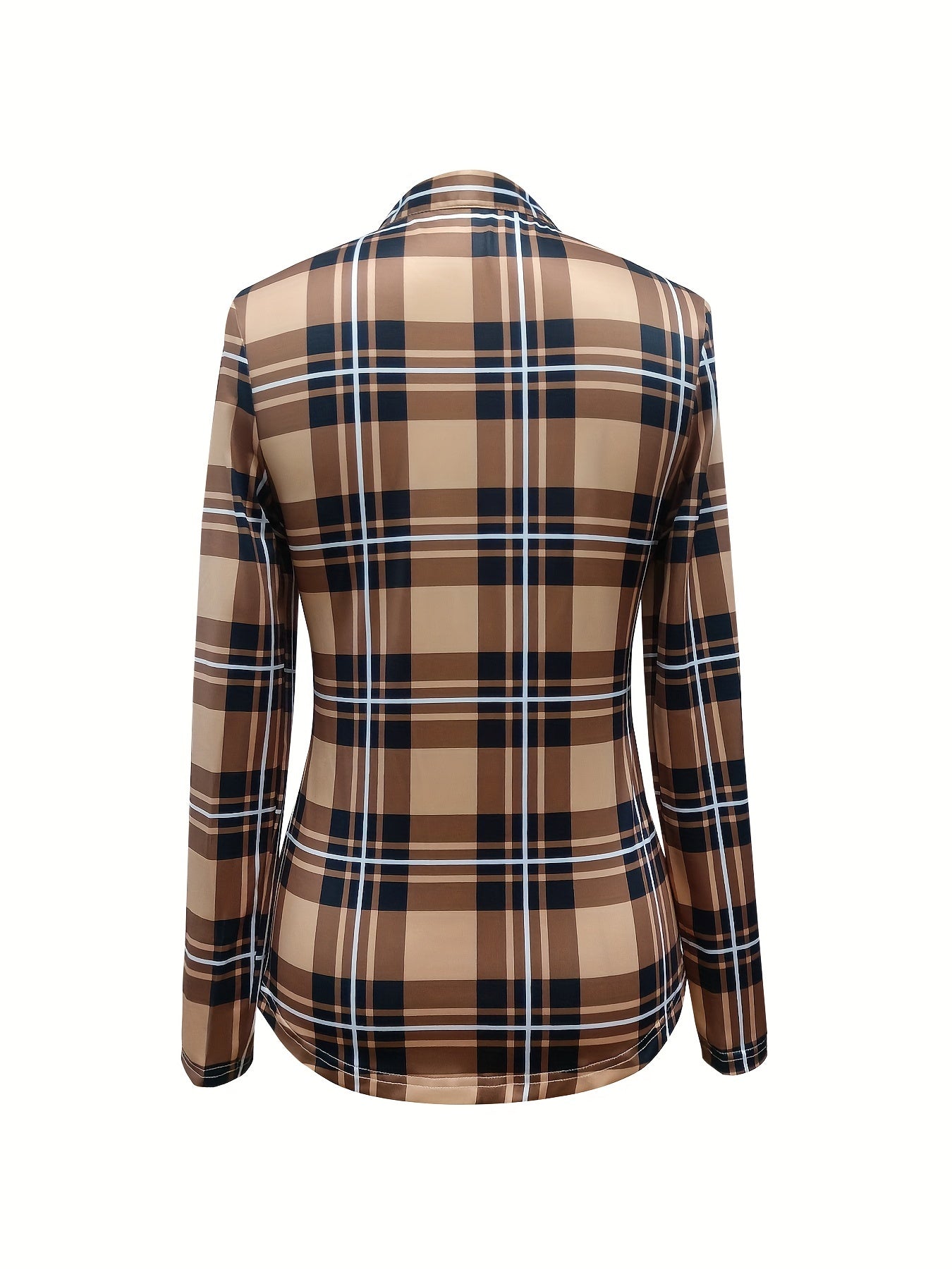 Plaid Drawstring V-Neck Blouse - Casual Long Sleeve Top for Women