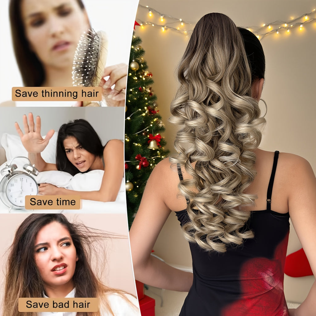 YUSULAXI 20-inch (50 cm) Claw Ponytail Extension - Heat-Resistant Synthetic Natural-Look Hair with Secure Claw Clip, Brown/Blonde/Red/Gray/White