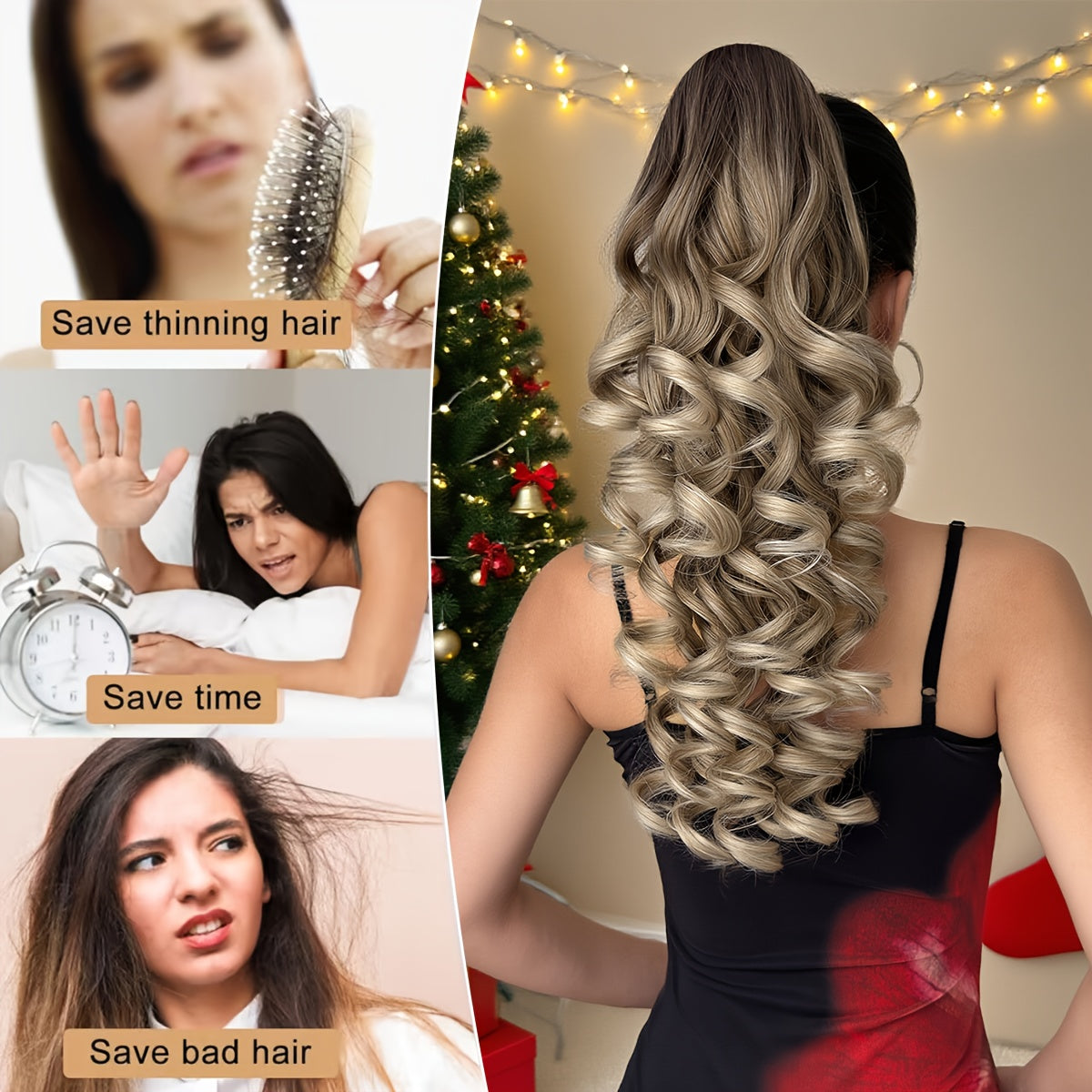 YUSULAXI 20-inch (50 cm) Claw Ponytail Extension - Heat-Resistant Synthetic Natural-Look Hair with Secure Claw Clip, Brown/Blonde/Red/Gray/White