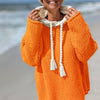 Plus Size Women's Hooded Sweater - Semi-Sheer Tassel Pullover, Machine Washable Long Sleeve Fall/Winter Top