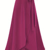 Plus Size Cotton Midi Skirt — High-Waist Slit with Side Knot, Slight Stretch, Machine-Washable