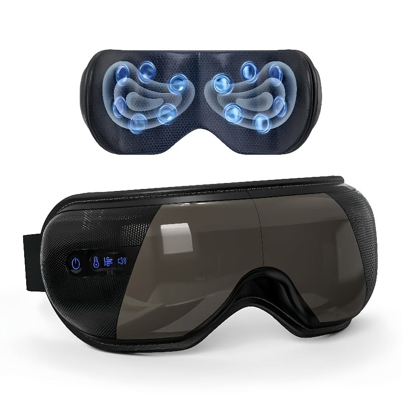 Foldable Eye Massager — Constant Temperature Hot Compress, Acupoint Vibration & Wireless Music, Breathable Silicone, Rechargeable Portable for Home & Office