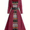 Long-Sleeve Ribbed Knit Dress with Square Neck - A-Line Fall Winter Commuter Dress