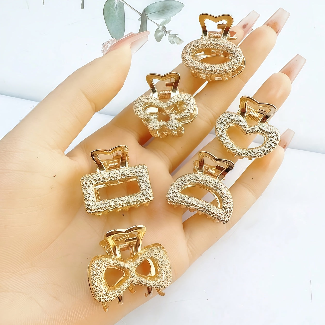 6-Pack Women's Metal Hair Claw Clips with Faux Pearls & Rhinestones, Elegant Boho Set